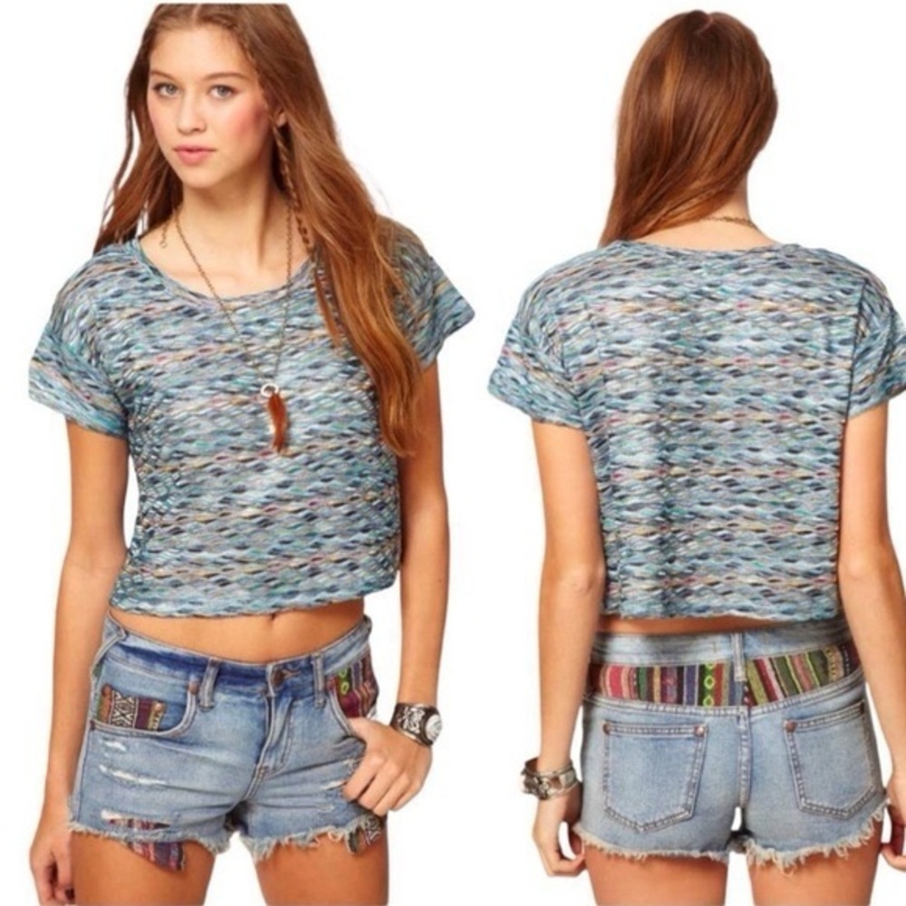 Free People Rainbow Wave Box Crop Top